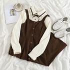 Bow-accent Long-sleeve Blouse / Slim-fit Jumper Dress