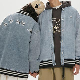 Contrast Trim Denim Baseball Jacket