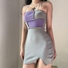 Color Block Halter-neck Mini Sheath Dress