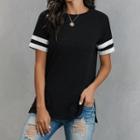 Short-sleeve Contrast Trim Slit T-shirt