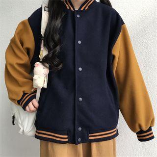 Two-tone Button-up Bomber Jacket