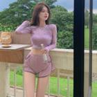 Tie-dye Cropped Top / High-waist Two Tone Wide Leg Short