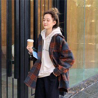 Plaid Button Jacket Plaid - Blue & Orange - One Size
