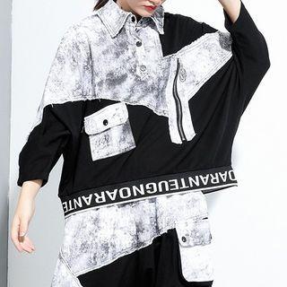 Printed Polo-neck Pullover Black - One Size