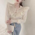 Ruffle Trim Lace Panel Knit Top / High Waist Skinny Jeans