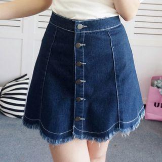 Button-front Mini A-line Denim Skirt