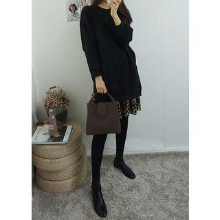 Tall Size Leopard Layered-hem Pullover Dress