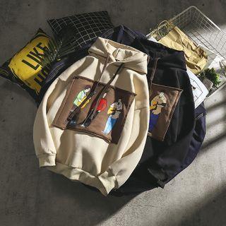 Fray Hem Cartoon Print Hoodie