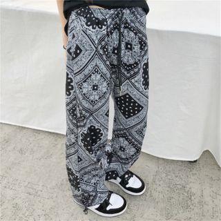 Pattern Print Drawstring Wide Leg Pants