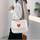 Heart Embroidered Furry Crossbody Bag