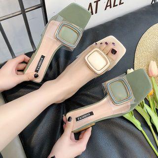 Square-toe Buckled Pvc Strap Slide Sandals