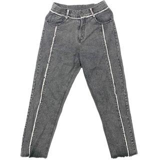 Washed Fringed Straight-cut Jeans