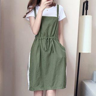 Set: Striped Pinafore Dress + Short Sleeve T-shirt