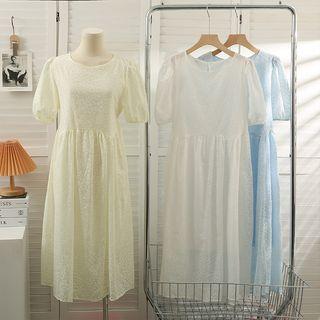 Printed Puff-sleeve Midi Dress