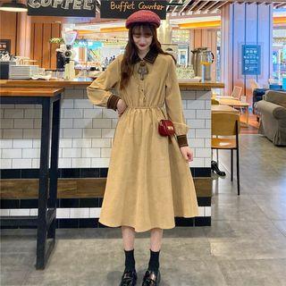 Long-sleeve Tie-neck Tie-waist Dress