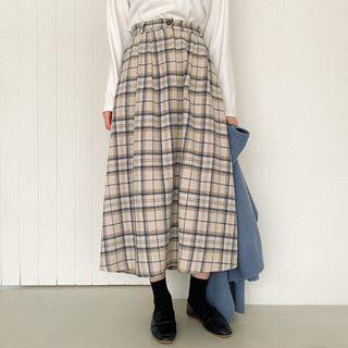 Zip-fly Plaid Maxi Full Skirt