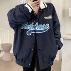 Collared Letter Embroidered Baseball Jacket