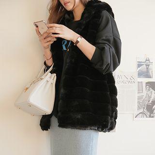 Hooded Faux-fur Vest Black - One Size