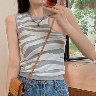 Irregular Zebra Print Crop Tank Top