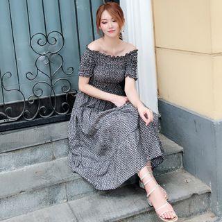 Short-sleeve Smocked Midi Dress
