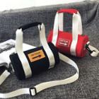 Lettering Canvas Mini Barrel Bag With Shoulder Strap