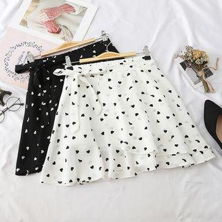 Heart Patterned Chiffon A-line Mini Skirt