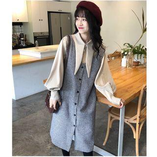 Puff Sleeve Shirt / Sleeveless Plaid Dress