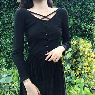 Cross-strap Single-breasted Long-sleeve Top