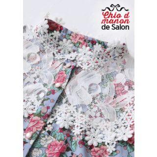 Lace-yoke Flutter-sleeve Floral Blouse