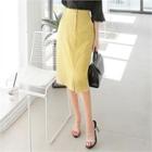 Zip-front Linen Blend Midi Skirt