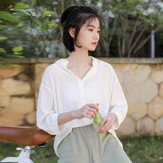3/4-sleeve Cutout-back Blouse White - One Size
