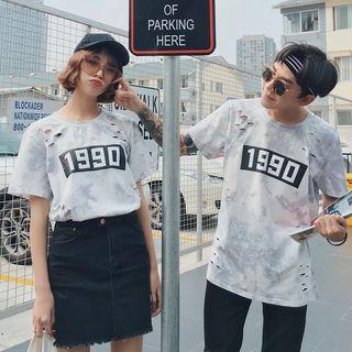 Couple Matching Short-sleeve Cut Out Tie-dye T-shirt