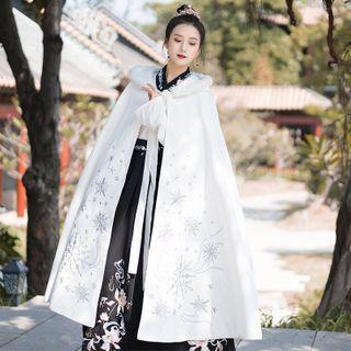 Furry Snowflake Embroidered Hooded Cape White - One Size
