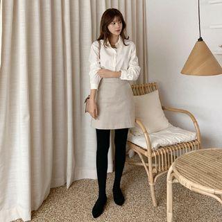 Wool Blend Herringbone A-line Mini Skirt