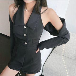 Sleeveless Collared Halter Romper / Shrug