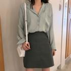Pocket Detail Shirt / Faux-leather Mini Skirt