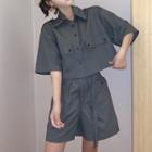 Set: Short-sleeve Strappy Shirt + Shorts