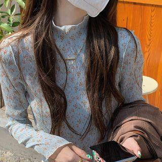 Long-sleeve Floral Top Floral - Blue - One Size