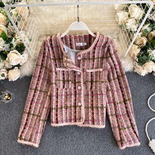 Color Block Tweed Long-sleeve Jacket