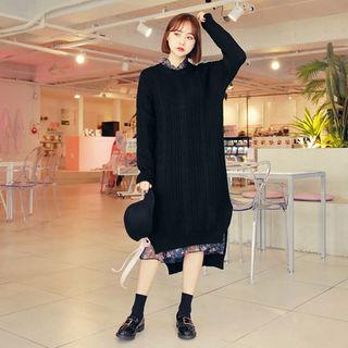 Slit-side Long Cable-knit Top