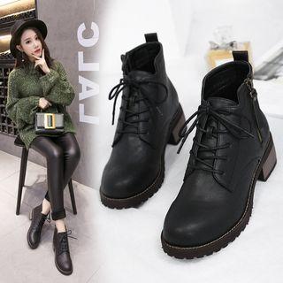 Zipper Stitched Chunky Heel Lace Up Shoes