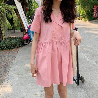 Short-sleeve Mini Shirtdress Pink - One Size