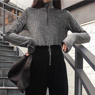 Hoop Accent Zipper Glittered Top