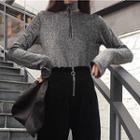 Hoop Accent Zipper Glittered Top