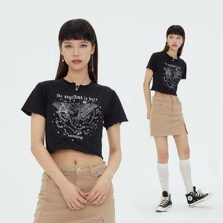 Angel Lettering Embroidery Crop Top