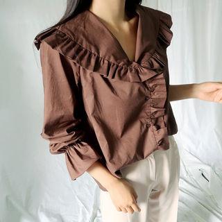 Ruffled Bertha-collar Blouse