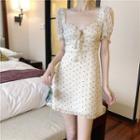 Short-sleeve Tie Neck Polka Dot Dress