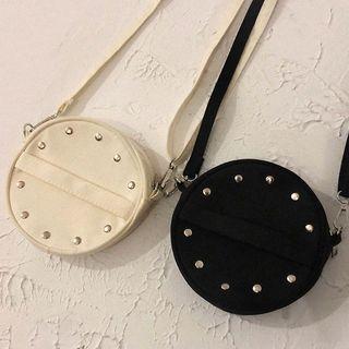 Round Studded Canvas Crossbody Bag