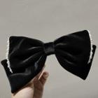 Faux Pearl Bow Hair Clip 1pc - Black - One Size