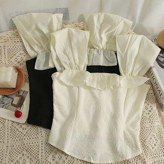 Embossed Ruffle-trim Crop Top